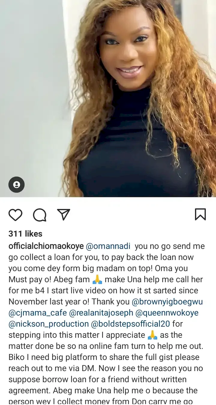 'You dey form madam on top loan I collect for you' - Chioma Okoye calls out Oma Nnadi over alleged debt