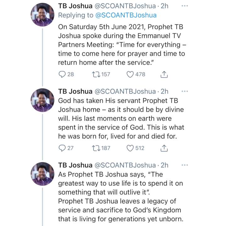 Prophet T.B. Joshua has Passed On