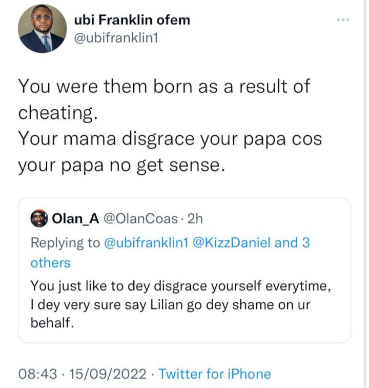 Between Ubi Franklin and a troll who said his ex-wife, Lilian Esoro, will be ashamed of him