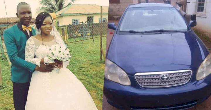 Lady surprises husband with new car on their wedding day (Photos)