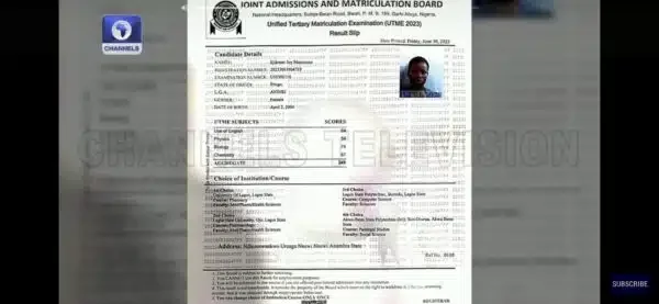 JAMB officially releases Ejikeme Joy's 'original' result, shows different score (Photo)