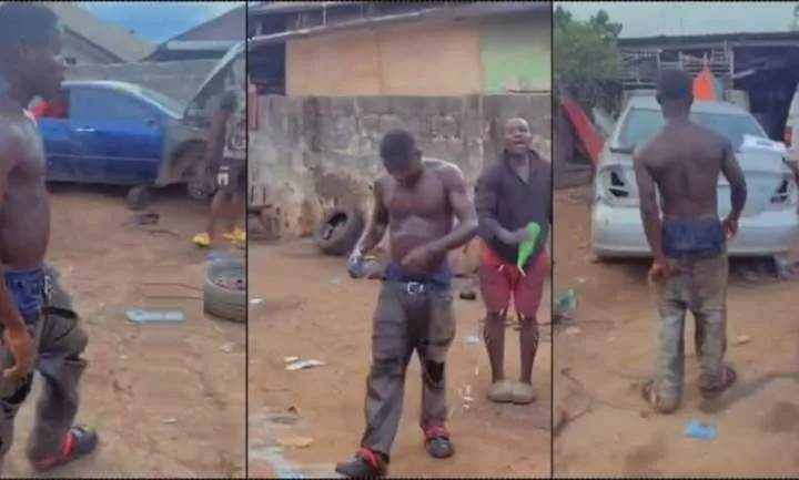 Lady surprises boyfriend who is a mechanic at workshop on his birthday (Video)