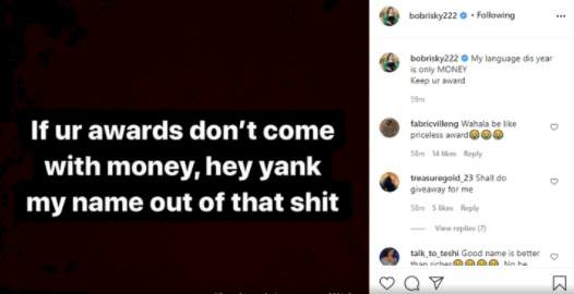 'Your awards doesn't come with money' - Bobrisky reacts as his name was skipped from an award nomination list