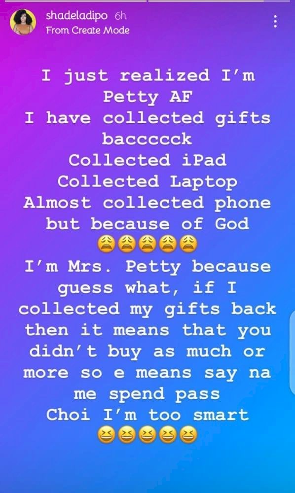 Shade Ladipo brags about taking back laptop and phones she got for her ex-boyfriend