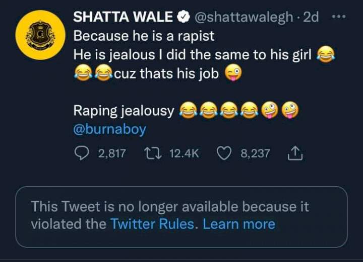 Twitter takes down tweet of Shatta Wale admitting to having indulged in forced intercourse