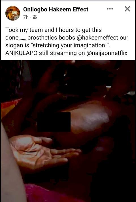 Hakeem Effect confirms that Bimbo Ademoye's bosom which were bared Anikulapo movie were prosthetics