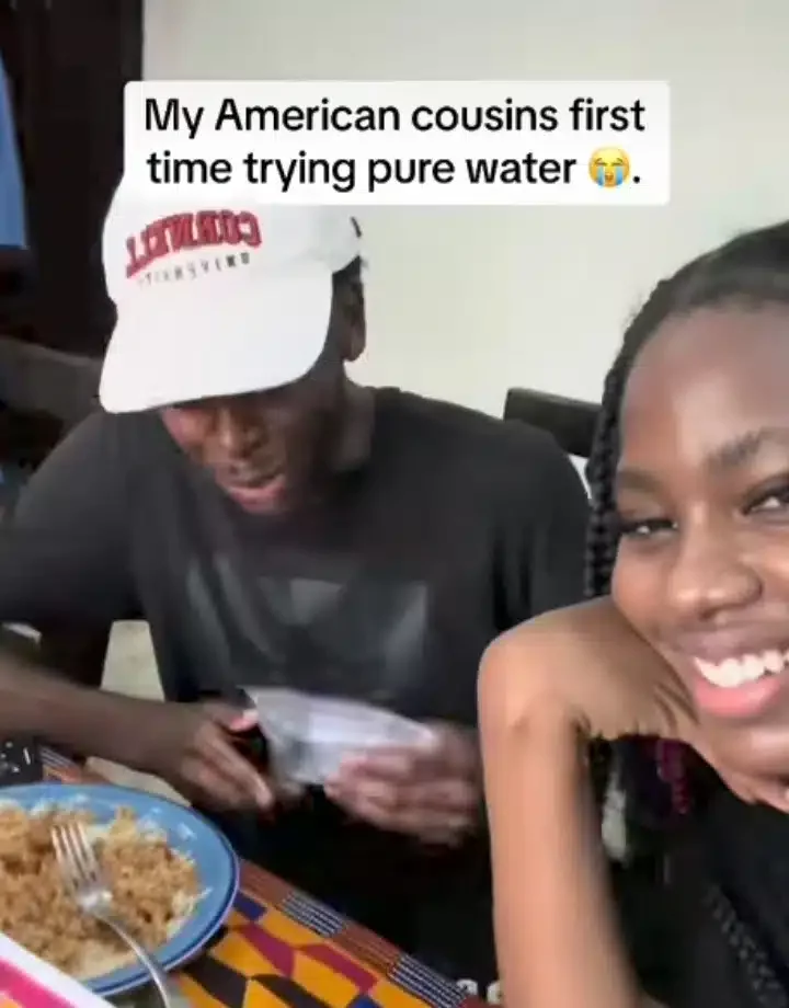 'Where's the pin?' - American returnee asks as he tries drinking pure water for first time (Video)