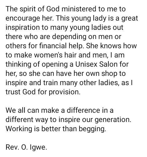 I wanted to refuse and send her back - Nigerian pastor reveals his initial reaction to a female barber brought to cut his hair