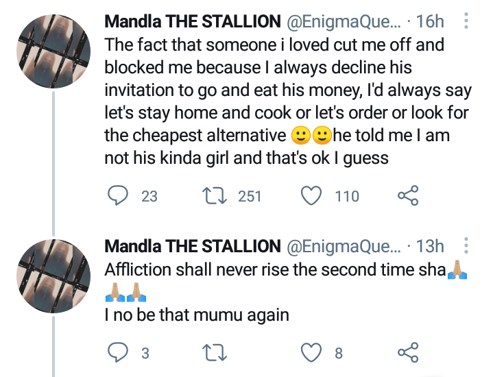 Lady laments after boyfriend ended relationship over her advise on spending wisely