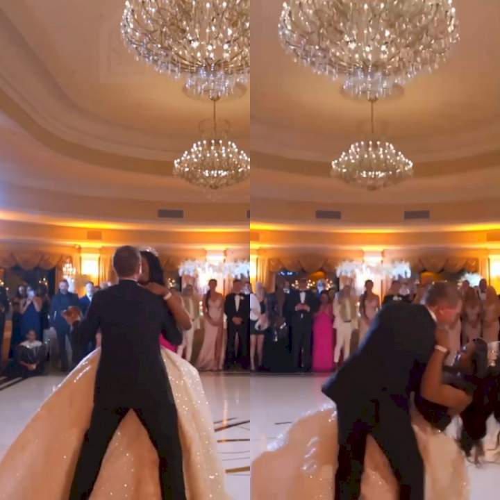 Couple suffer embarrassing fall during first dance at their wedding (video)
