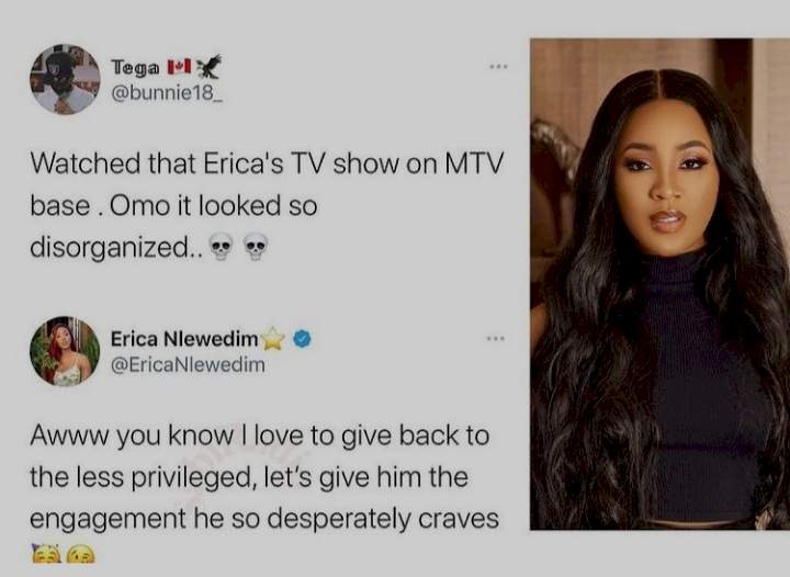 ''Less privileged'' - BBNaija's Erica slams a troll who condemned her reality show