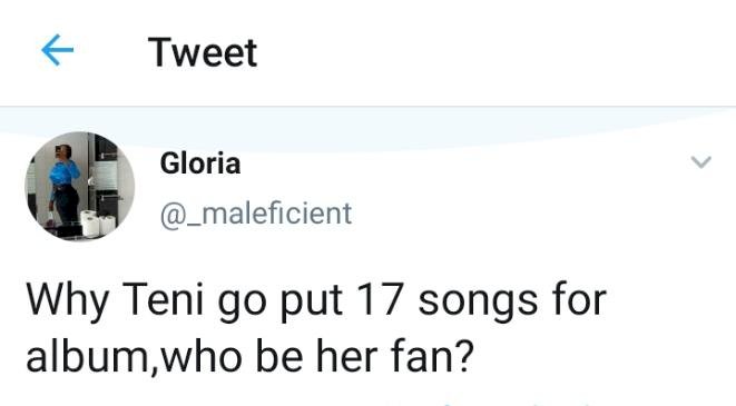 Nigerian lady drags singer, Teni over her new album