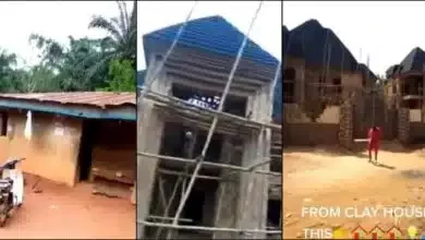 Nigerian man upgrades father's mud house to twin duplex (Video) Nigerian man upgrades father's mud house to twin duplex (Video)