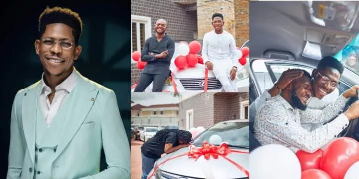 Gospel singer, Moses Bliss gifts his barber and two colleagues brand new cars (video)