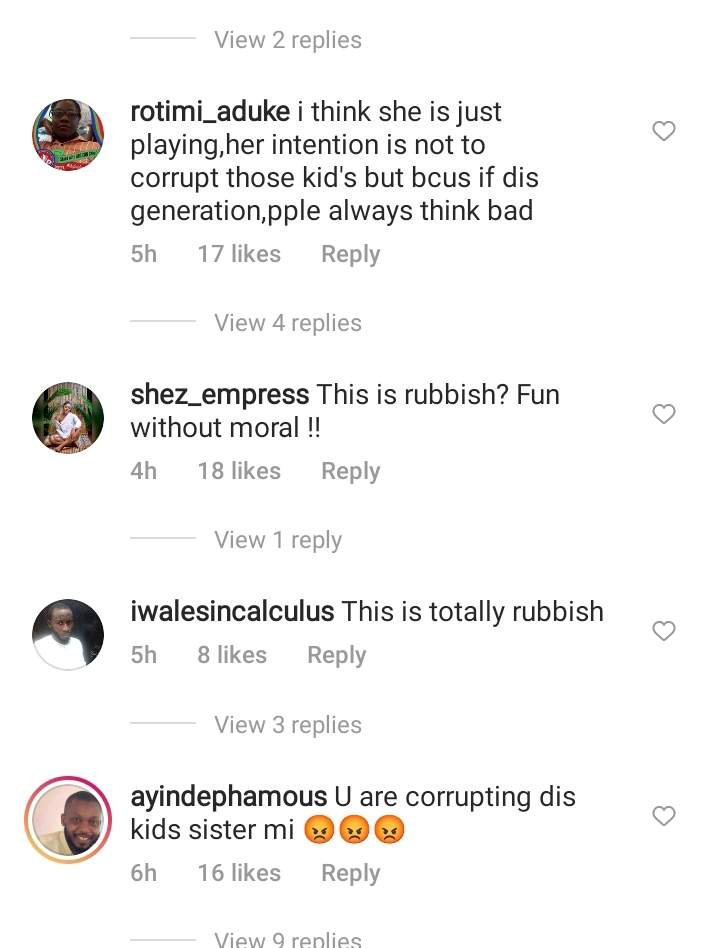 'You're corrupting these kids' - Laide Bakare berated for allowing kids touch her 'bum' (Video)