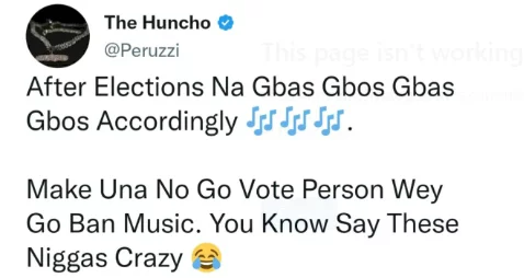 'No go vote person wey go ban music' - Nigerian singer, Peruzzi advises Nigerians