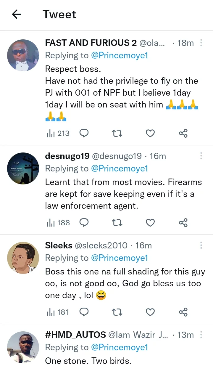 Reactions as Nigerian Police FPRO replies man who questioned why an air hostess was holding a gun.