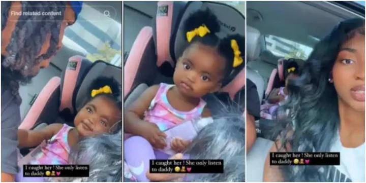 Moment baby girl disobeys her mum, quickly adjusts when she hears her dad's voice (Video)