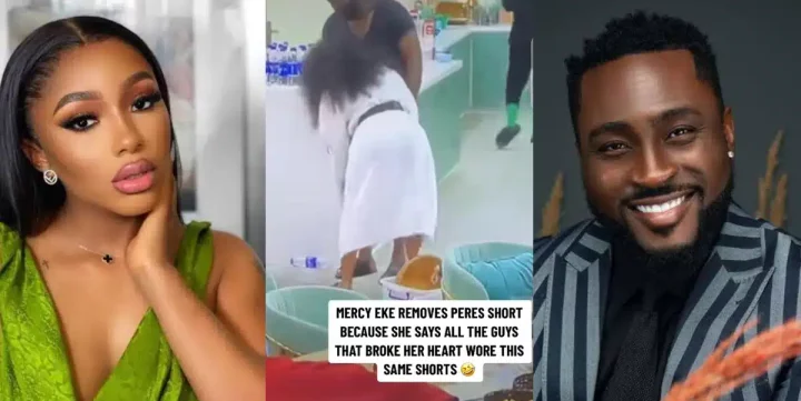 "All the guys wey break my heart, na this shorts them wear" - Mercy Eke recalls heartbreaks, pulls off Pere's shorts (Video)