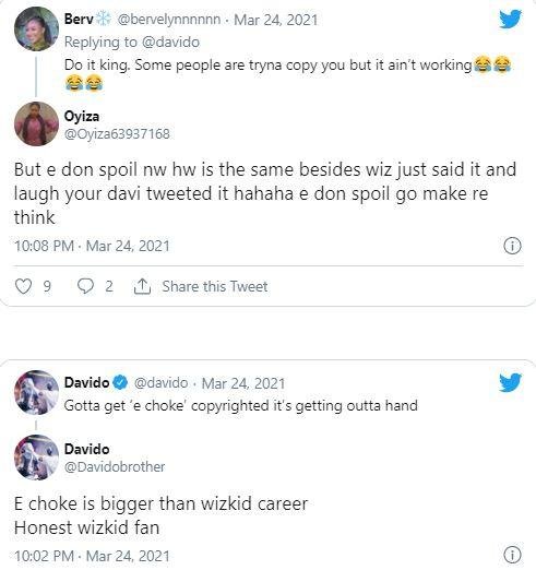 “E don spoil pain am enter bone” – Reactions as Davido intends to copyright ‘E Choke’