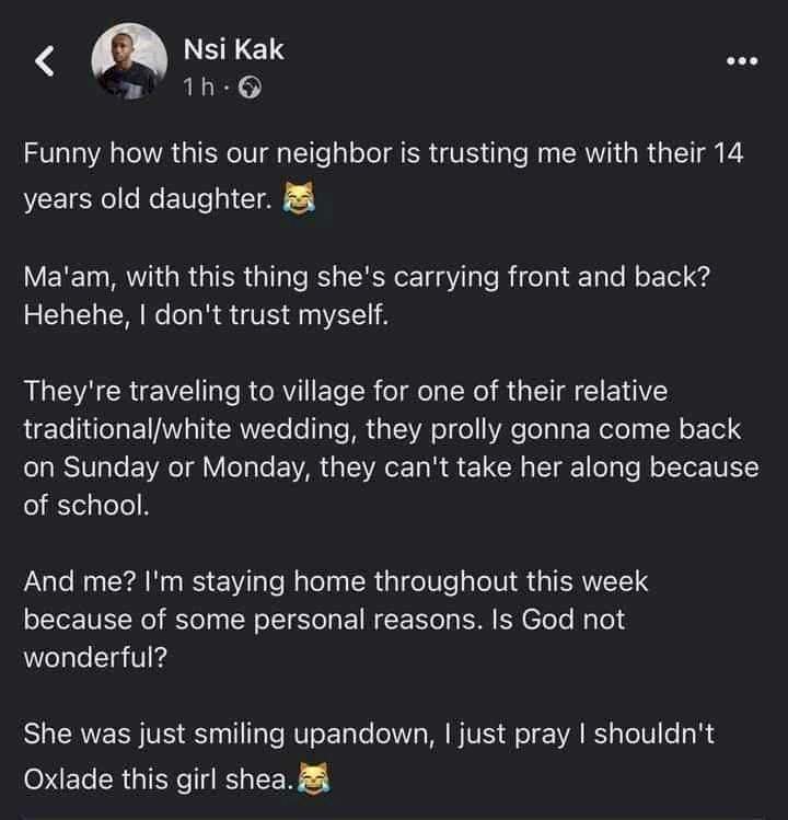 Man who was entrusted with a 14-year-old girl shares disturbing note