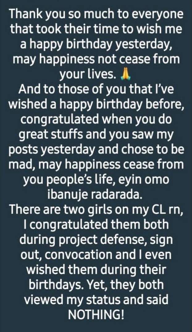 May happiness cease from your lives - Woman calls out friends who didn't celebrate her on her birthday