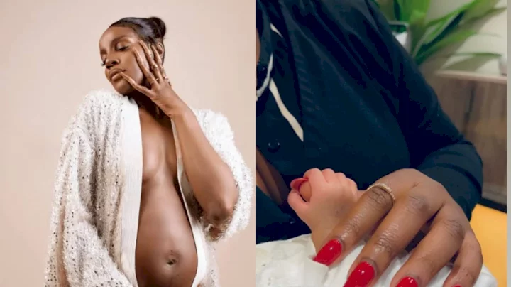 Seyi Shay shares first glimpse of her newborn daughter (Photo)