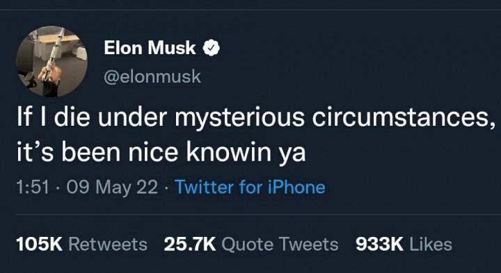Elon Musk shares cryptic Twitter post about death