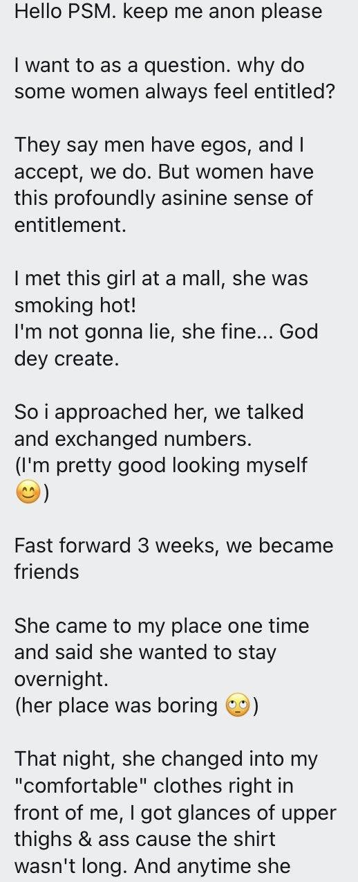 Man narrates his ordeal with a beautiful lady who spent the night at his place