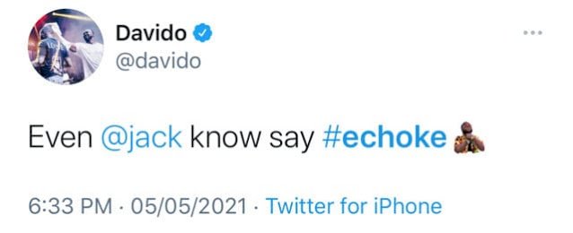 Twitter endorses Davido's 'E Choke' slang with an emoji