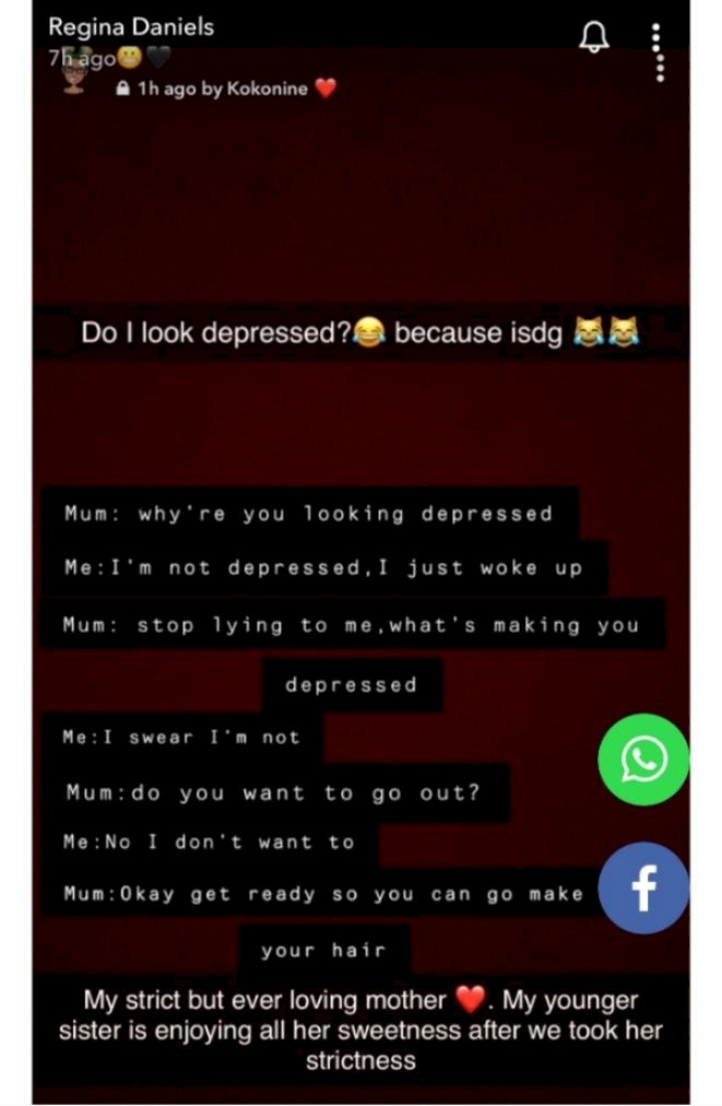 Stop lying, you are depressed - Leaked chat between Regina Daniels and her mother