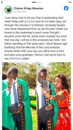 'I came here to say thank you papa' - Young graduate dedicates his certificate to his late dad at his grave