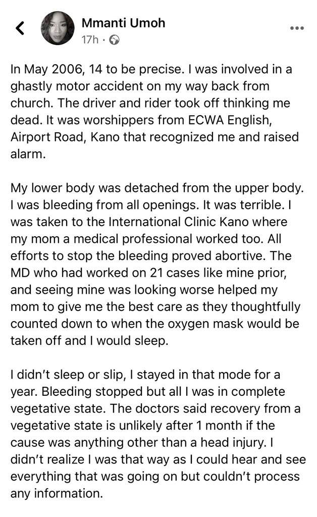 Lady shares near-death experience, says she was unconscious for one year