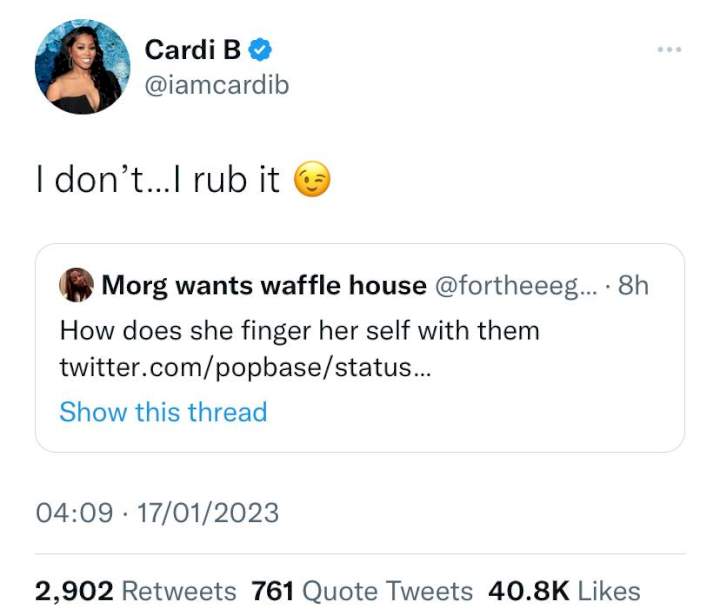 Cardi B gives interesting response to nosy fan who asked how she copes with her long nails