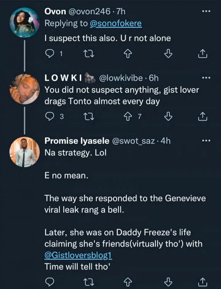 Tonto Dikeh accused of allegedly behind faceless gossip page, Gist Lover