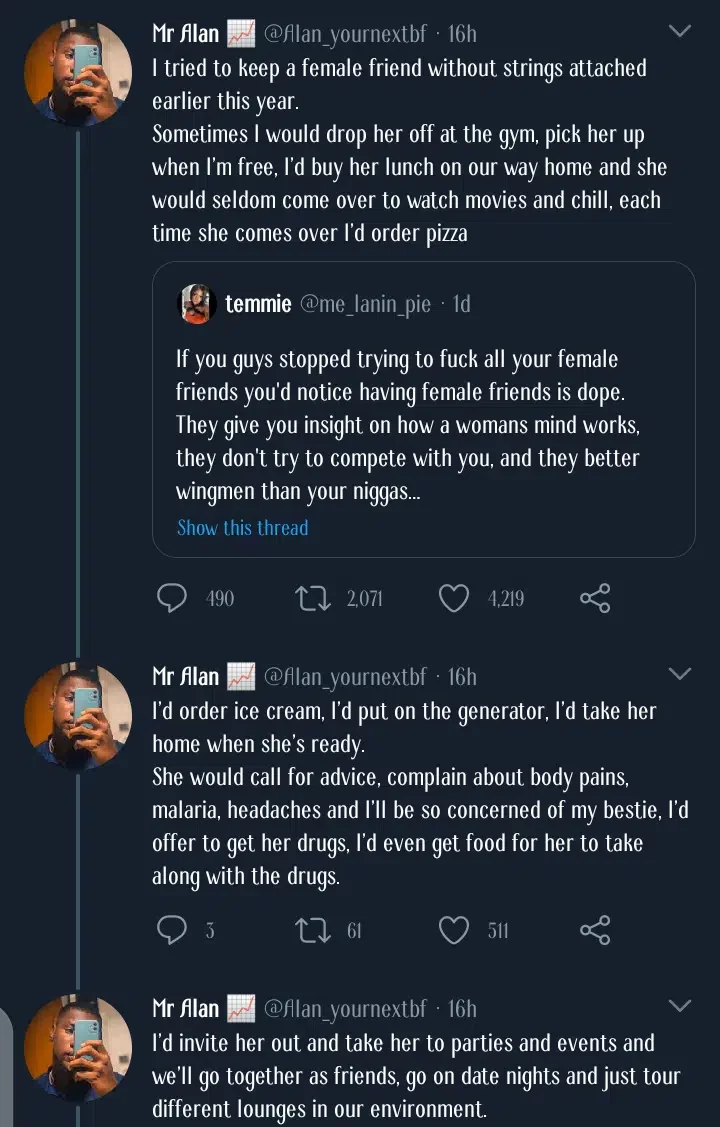 Ladies don't value friendships - Man reveals how his relationship with female friend ended because he didn't order pizza for her