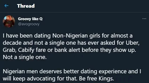 'I've been dating foreign girls for almost 10 years and none has ever asked me for transport money' - Nigerian man berates Nigerian women