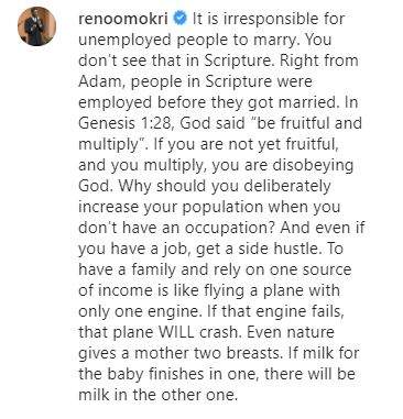 'It is irresponsible for unemployed people to marry by depending on family's support' - Reno Omokri