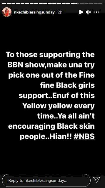'Enough of supporting fair girls only, support dark girls also' - Actress, Nkechi Blessing tells BBNaija viewers