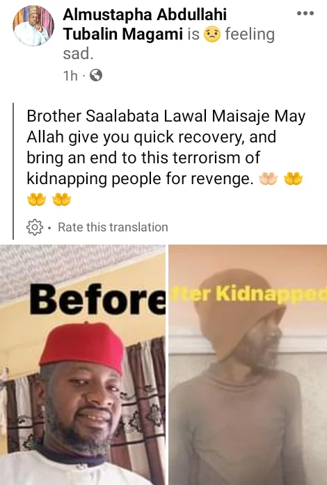 Before and after photos of Zamfara man released by bandits after three months in captivity
