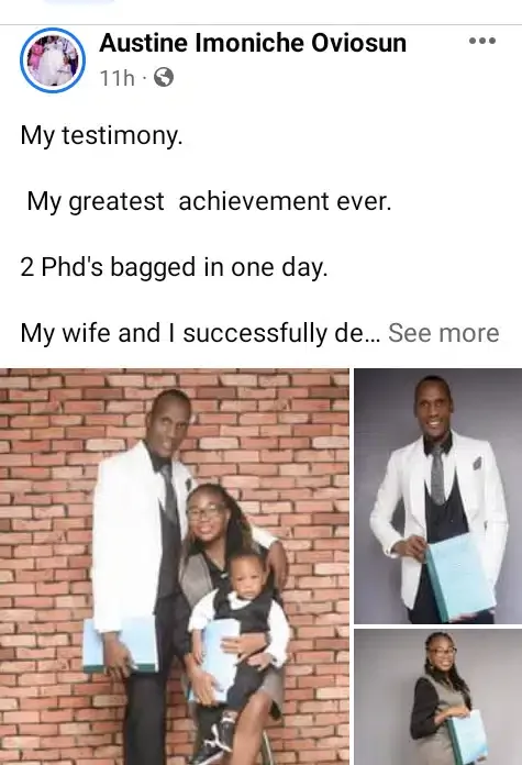 'From restless nights to beautiful testimony' - Nigerian couple celebrate as they bag PhD together