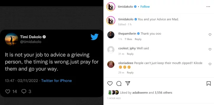 'It is not your job to advise a grieving person' - Timi Dakolo