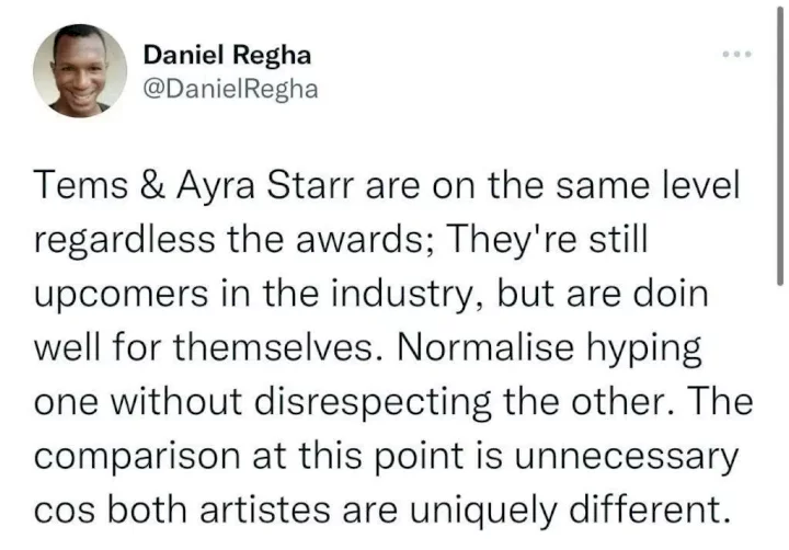 'Tems and Ayra Starr are on the same level' - Daniel Regha