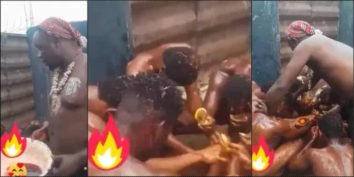 Suspected yahoo boys seen bathing with blood during ritual (Video)