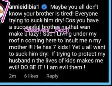 'If trying to protect my husband makes me evil, then I am evil' - Annie Idibia fires back at Tuface's brother