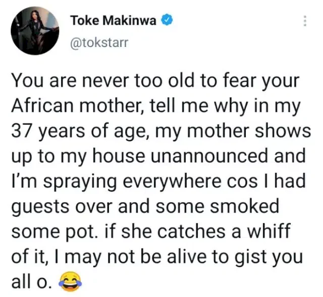 Why I am scared of my mother at 37 - Toke Makinwa