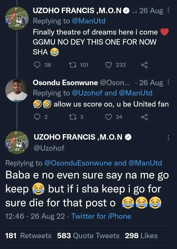 Old tweet where Uzoho promised to put his life on the line at Old Trafford pops after 12 incredible saves against Manchester United