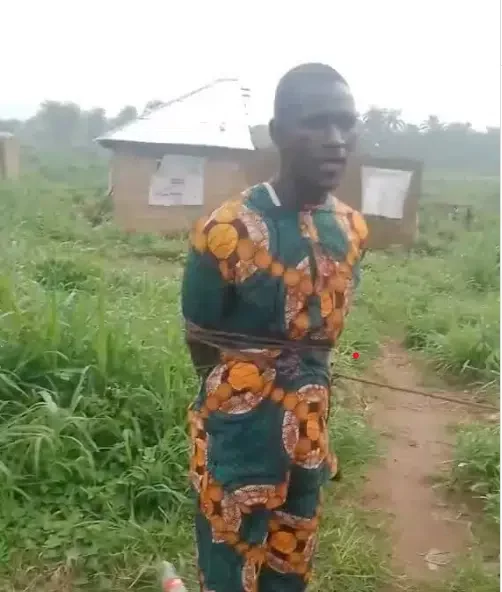 Man tied with rope after being caught trying to force himself on friend's wife in bush (Video)