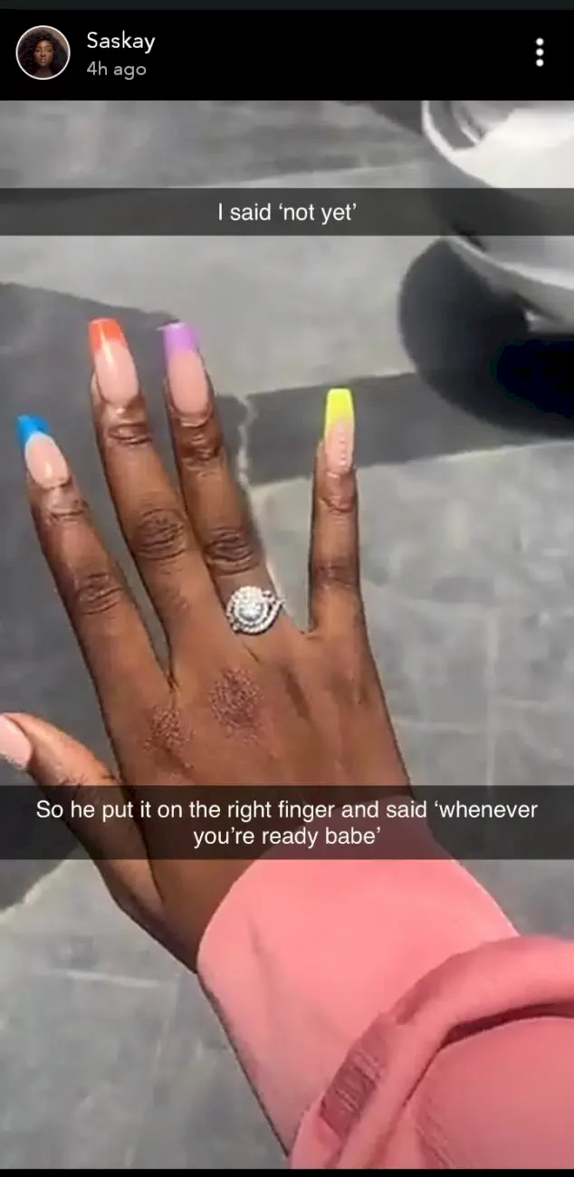 Saskay gets engaged, reveals circumstance of engagement ring