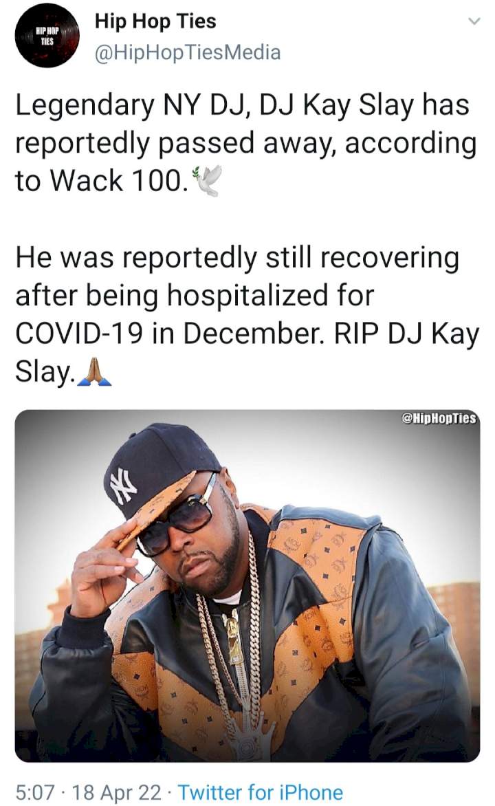 Veteran DJ Kay Slay dies after 4-month battle with Covid-19
